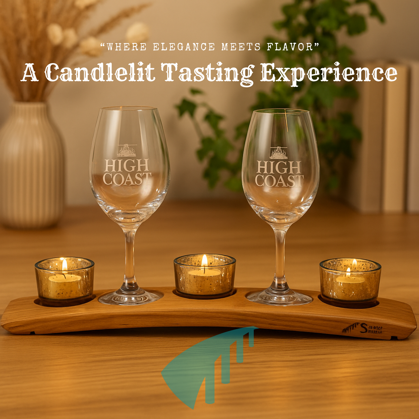 Oak Whiskey Tray with Candle Holder
