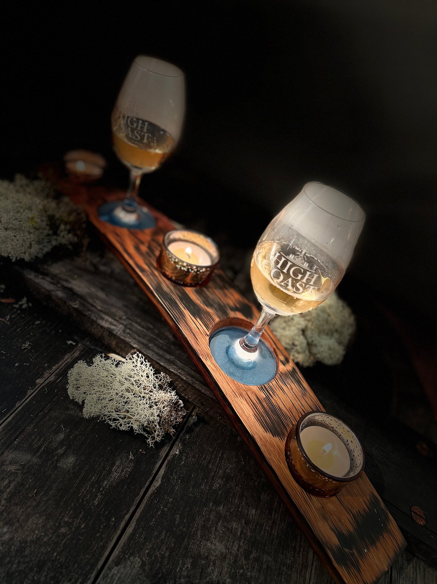 Oak Whiskey Tray with Candle Holder