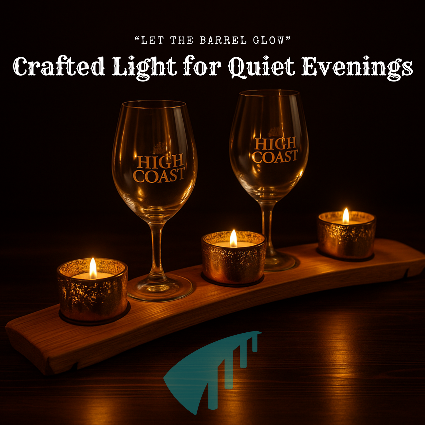 Oak Whiskey Tray with Candle Holder
